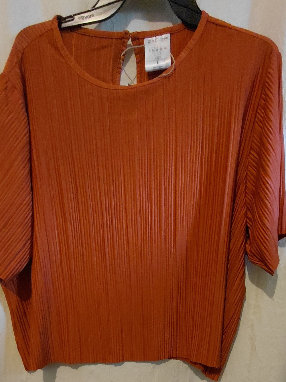 Serra Burnt Orange Pleated Short-Sleeve Top